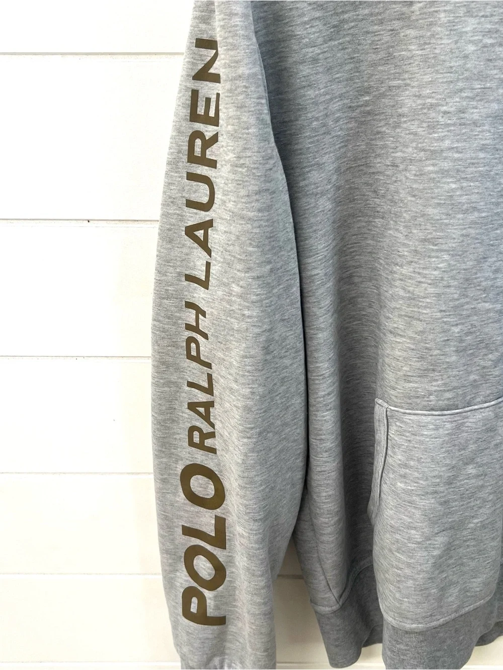 Men’s Polo Ralph Lauren Big Pony Hoodie Grey Gold Sleeve Spellout Size M